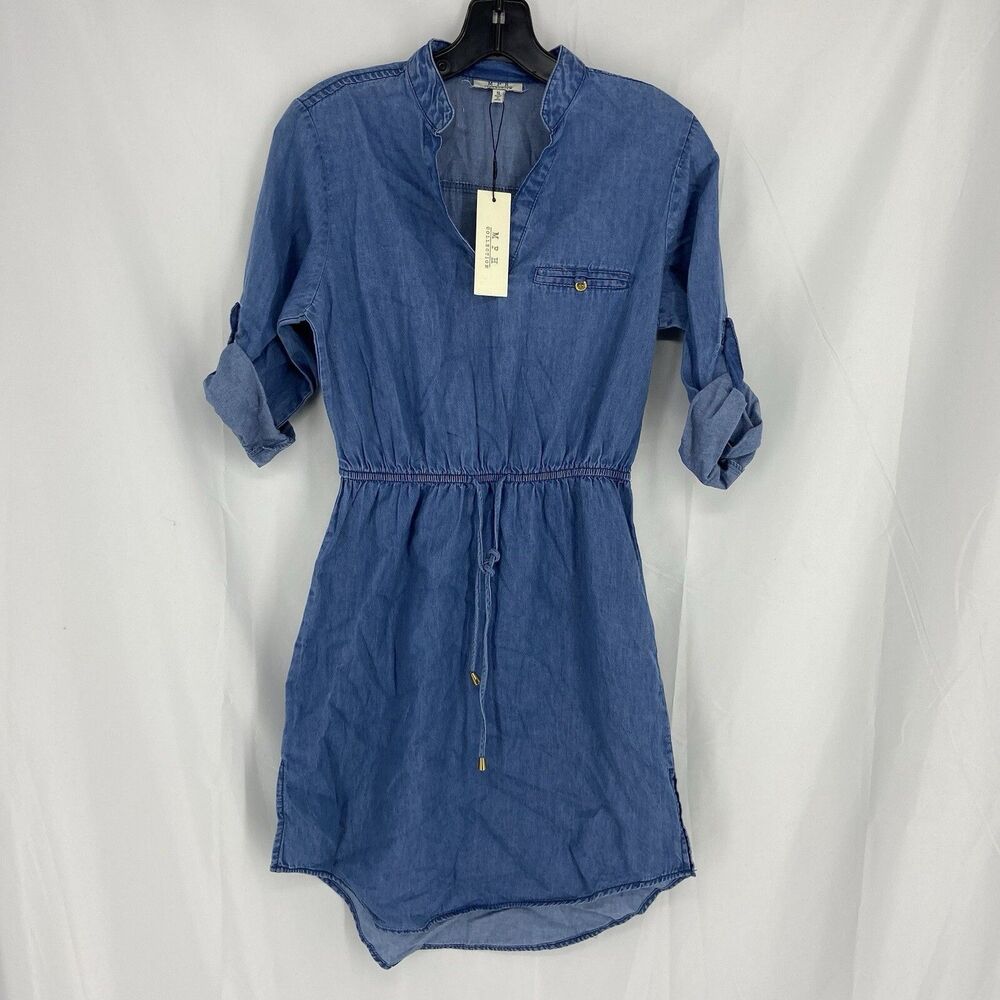 MPH Collection Denim Dress Women's Small Long Sleeves Babydoll Tiered